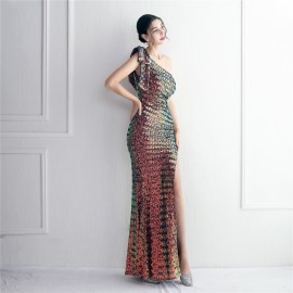 Craft Sequined Toast Clothing Long One Shoulder Appreciation Dinner Slim Fit Fishtail Wedding Socialite