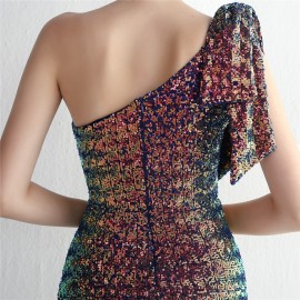 Craft Sequined Toast Clothing Long One Shoulder Appreciation Dinner Slim Fit Fishtail Wedding Socialite