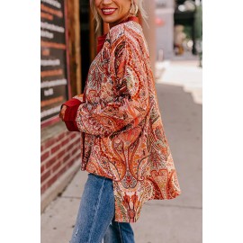 Autumn Winter Retro Printed Loose Street Tops Shirt for Women