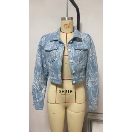 Spring Casual Loose Floral Lace Denim Jacket