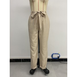 Summer Women Solid Color Pleated Tapered Casual Pants