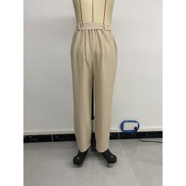 Summer Women Solid Color Pleated Tapered Casual Pants