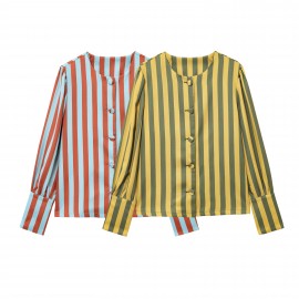 Women Clothing Spring Striped Casual Shirt Top