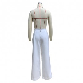 Women Clothing Solid Color Simple High Waist Wide Leg Straight Trousers