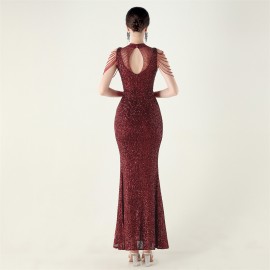 High Neck Fishtail Evening Dress Pearl Embroidery Sequined Crystal Diamond Decorations Red Carpet Wedding Cocktail Dress