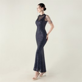 High Neck Fishtail Evening Dress Pearl Embroidery Sequined Crystal Diamond Decorations Red Carpet Wedding Cocktail Dress