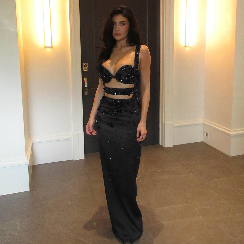 Women Clothing Handmade Embroidered Beads Sling Slim Sheath Dress Tight Bandage Dress Formal Dress