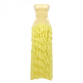 French Tight Waist Yellow Tube Top Dress Holiday Backless Summer Ruffles Women Clothing Tight Waist