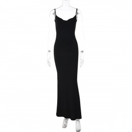 Summer Sequined Butterfly Decoration Solid Color Sexy Suspenders Backless Dress