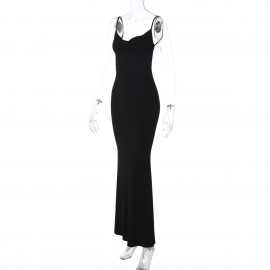 Summer Sequined Butterfly Decoration Solid Color Sexy Suspenders Backless Dress