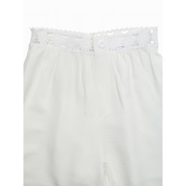 White Trousers for Women Patchwork Lace Cutout Loose Wide Leg Casual Pants