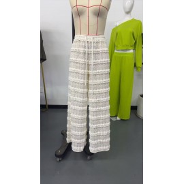 Street All Match Solid Color Lace Jacquard Hollow Out Cutout out Stitching Lace up Straight Trousers