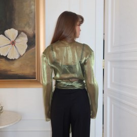 Long Sleeve Mesh High Grade Green Sheer Long Sleeve Waist Controlled Lace up Cardigan Shirt Women Sexy Shirt Top