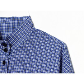 Women Clothing Elegant Bubble Long Sleeve Turtleneck Single Breasted Drawstring Plaid Shirt