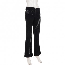 Street Rhinestone Floral Starry Sky Printed Trousers Women Casual All Match Sexy Woven Bootcut Trousers