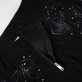 Street Rhinestone Floral Starry Sky Printed Trousers Women Casual All Match Sexy Woven Bootcut Trousers