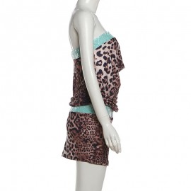 Summer Women Sequined Sexy Leopard Print Hollow Out Cutout out Tube Top Dress