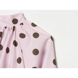 Women Clothing French Polka Dot Sleeve Top Back Bow Design Blouses