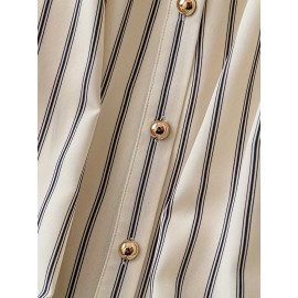 French round Neck Striped Top Women Summer Loose All Matching Lazy Striped Shirt