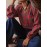 Vintage Red Grid Pattern Long Sleeved Shirt Women V neck Pinch Pleated Loose Casual Plaid Top