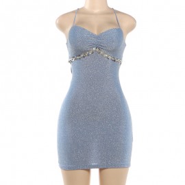 Summer Women Sexy Backless Cross Strap Sheath Dress