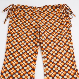 Tropical Vacation Retro Floral Printed Lace up Contrast Color Bootcut Trousers Personality Street Sexy Trousers Women