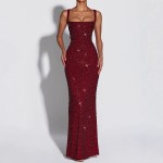 Women Clothing Dress Sequin Sling Evening Dress Dinner Sexy Dress Slim Fit Backless Maxi Dress