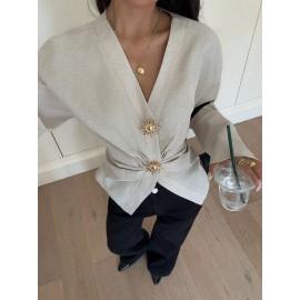 Fall Women Clothing Top Pullover Square Collar Puff Sleeve Waist Tight Sweet Elegance Shirt