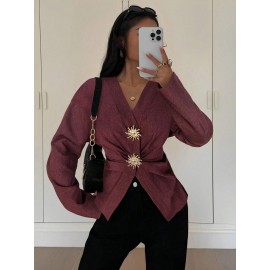 Fall Women Clothing Top Pullover Square Collar Puff Sleeve Waist Tight Sweet Elegance Shirt
