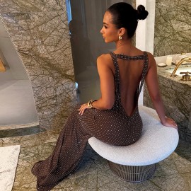 Summer Women Sexy Big Backless Dress Shiny Surface Sexy Swing Collar Sheath Dress
