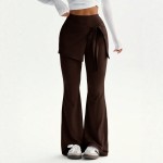 Faux Two Piece Lace up Trousers Women High Waist Slimming Irregular Asymmetric Two Piece Set Pants