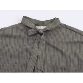 Women Clothing Spring Pocket Bow Shirt