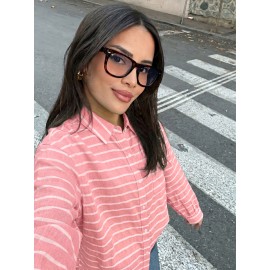 Casual Fresh Air Polo Collar Stripes Shirt for Women
