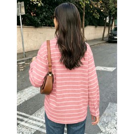 Casual Fresh Air Polo Collar Stripes Shirt for Women