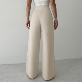 Casual Trousers for Women Autumn High Waist Metal Decoration Straight Leg Pants