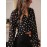 Black Background White Dot Polka Dot Top Women Lace up V neck Lightweight Skinny Long Sleeve Loose Short Cropped Outfit Shirt