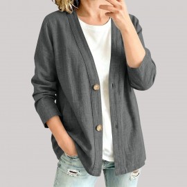Spring Autumn Cotton Linen Casual Cardigan Long Sleeved