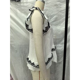 Women Clothing Summer Fashionable Elegant Contrast Color Embroidered Top