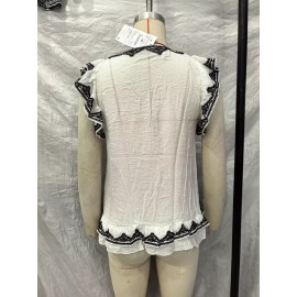 Women Clothing Summer Fashionable Elegant Contrast Color Embroidered Top