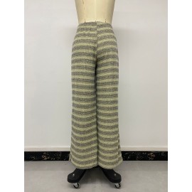 Long Pants Women Autumn Winter Striped Lace up Loose Wide Leg Straight Casual Pants