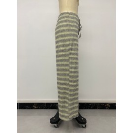 Long Pants Women Autumn Winter Striped Lace up Loose Wide Leg Straight Casual Pants