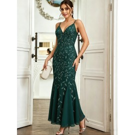 Women Clothing Party Evening Dress Sexy Chiffon Stitching Sequ Dress
