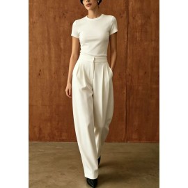 Women Supply Solid Color Professional Casual High Street Wide Leg Pants