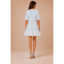Sequined Short Sleeve A line Dress Cocktail Women Short Dress