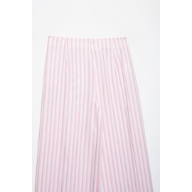 Women Clothing Autumn Winter Fashionable Casual Adjustable Waist Striped Trousers