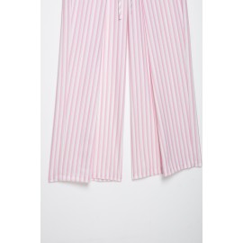 Women Clothing Autumn Winter Fashionable Casual Adjustable Waist Striped Trousers