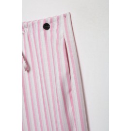 Women Clothing Autumn Winter Fashionable Casual Adjustable Waist Striped Trousers
