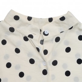 Vintage Loose Collared Polka Dot Long Sleeve Shirt Women
