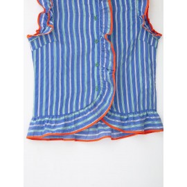 Women Clothing Graceful Fashionable Stand Collar Sleeveless Striped Layered Shirt