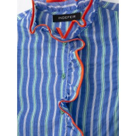 Women Clothing Graceful Fashionable Stand Collar Sleeveless Striped Layered Shirt